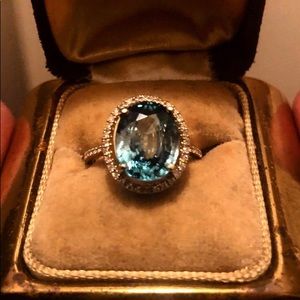 Brilliant Blue Zircon and Diamond estate ring